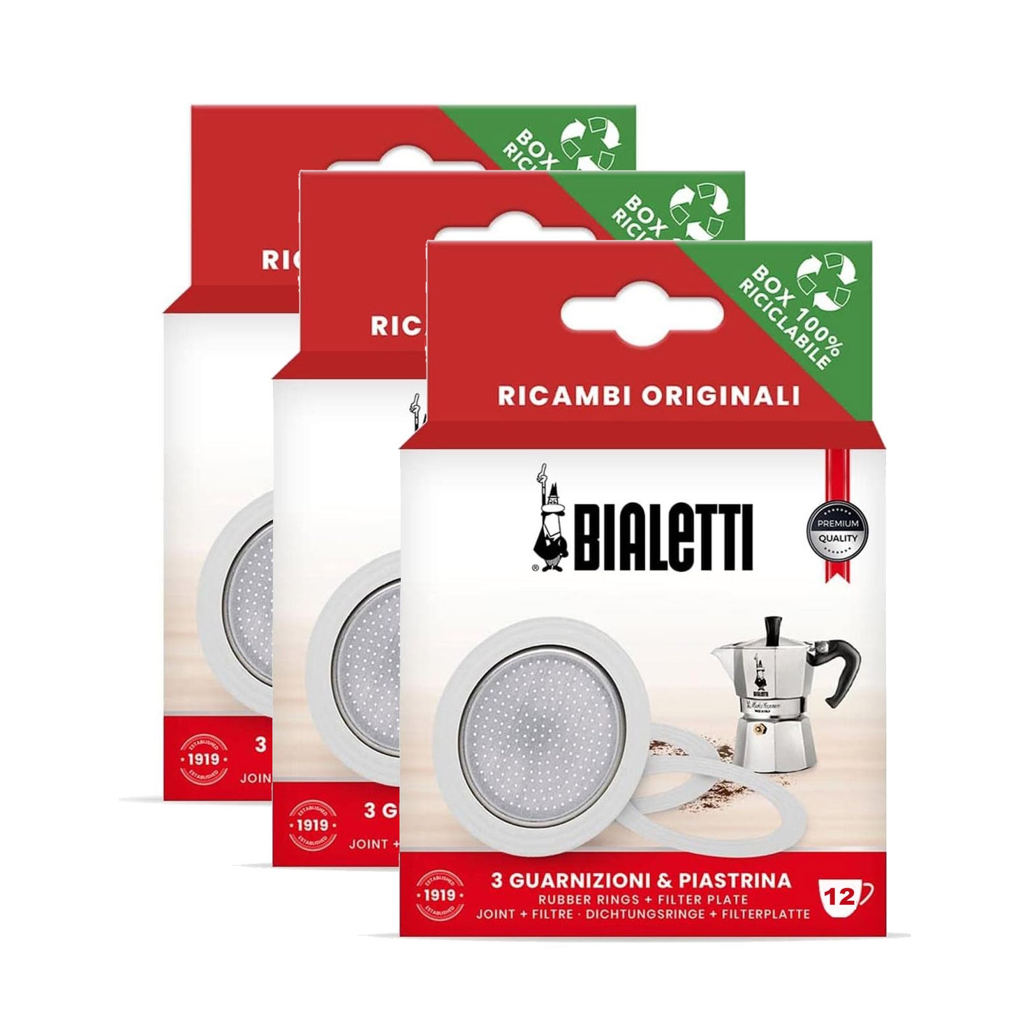 Bialetti Set di 3 Confezioni di Guarnizioni Moka Express di Alluminio | Ricambi Originali Adatti a Moka Break, Fiammetta, Mini Express, Rainbow | Scegli il formato