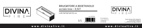 Divina Fire Bruciatore per Camino a bioetanolo biocamino in Acciaio con vetri da 100 cm