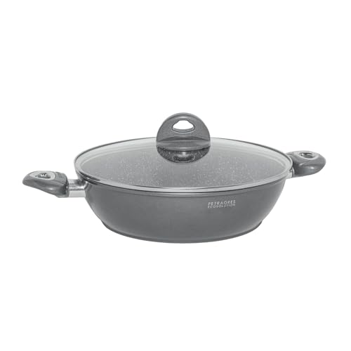 Aeternum, Petragres Ecosolution, Batteria 8 pezzi, 2 Padelle 20-24 cm, 2 Casseruole 16-20 cm, 1 Tegame 28 cm, 3 Coperchi 16-20-28 cm, Full Induction, Adatto all'Induzione, Riv. PFAS FREE, Grigio scuro