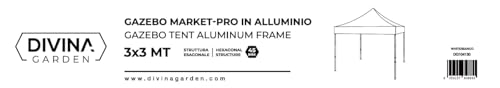 Gazebo richiudibile in alluminio professionale struttura esagonale MARKET-PRO 3X3 Bianco impermeabile