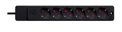 ROSI Multipresa Serie Emilia Specialist, 6 Prese Bivalenti Schuko 10/16A, Cavo 1,5m, Interruttore Bipolare, Nero