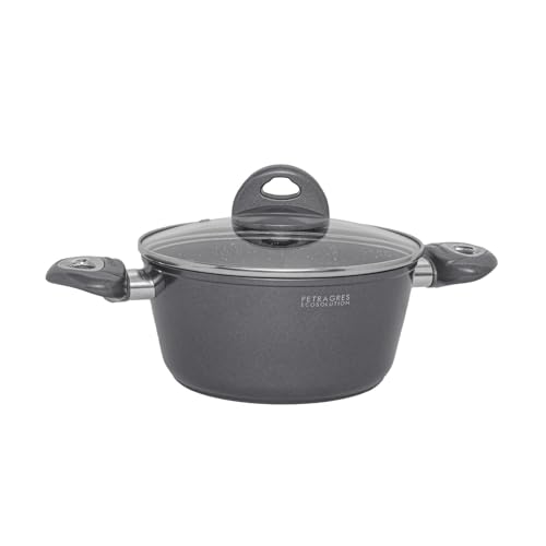 Aeternum, Petragres Ecosolution, Batteria 8 pezzi, 2 Padelle 20-24 cm, 2 Casseruole 16-20 cm, 1 Tegame 28 cm, 3 Coperchi 16-20-28 cm, Full Induction, Adatto all'Induzione, Riv. PFAS FREE, Grigio scuro
