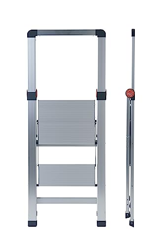 GIERRE BS200 Sgabello con Parapetto Alto in Alluminio SLIMSTEP 2 gradini | Scaletta Ultra Slim Sottile Minimo Ingombro