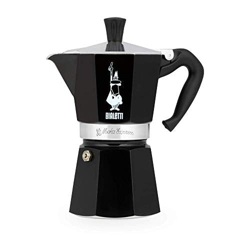 Bialetti Caffettiera Moka Express Color, 1 Tazza, Manico anti scottatura, Non adatta a induzione, 1 Tazza (60 ml), Alluminio, Nero