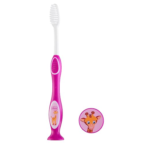 Chicco Spazzolino Da Denti, Con Setole Fini, Spazzolino Per Bambini, Spazzolino Delicato, Testina Con Pulisci Lingua, Ergonomico Con Presa Antiscivolo, Colori assortiti, Bimba, 3-6 Anni