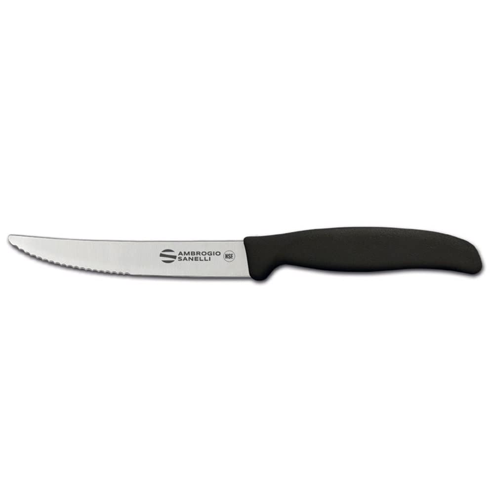 Sanelli Ambrogio Set Coltelli da Bistecca Supra, 6 Coltelli con Lama Mezzo Dentata 12cm, Affilatura a Controllo Laser, Manico Ergonomico, Coltelli Professionali Made in Italy Lavabili in Lavastoviglie