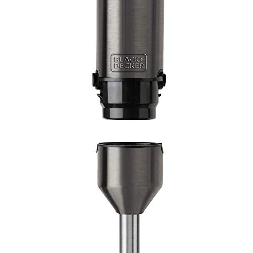 BLACK+DECKER BXHBA1000E - Frullatore a immersione, 1000W, 20 velocità + turbo, lame in acciaio inossidabile, asta rimovibile, tritaghiaccio, ergonomico, acciaio inossidabile, set completo di accessori