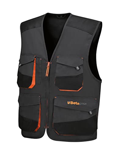 BETA 7867G M Lightweight work vest in T/C twill, 65% Polyester and 35% Cotton, with chest pockets, pen pocket, badge holder insert, large waist pockets and anti-abrasion inserts, Gray