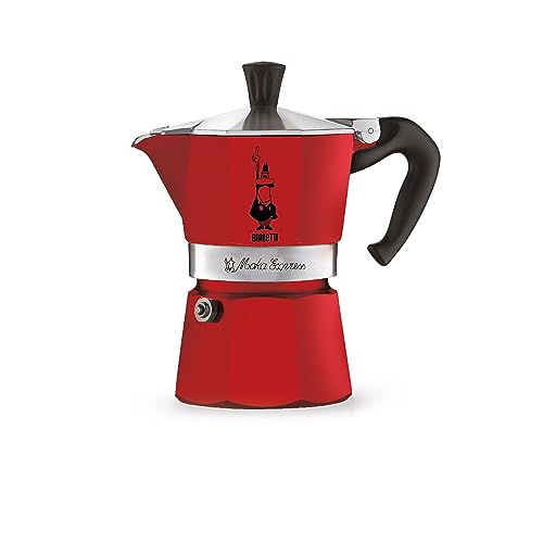 Bialetti Caffettiera Moka Express Color, 1 Tazza, Manico anti scottatura, Non adatta a induzione, 1 Tazza (60 ml), Alluminio, Rosso