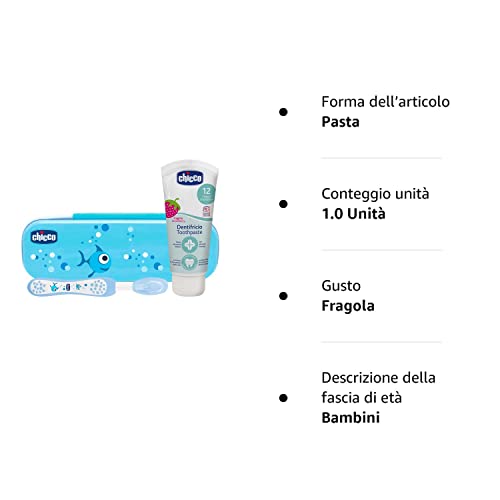 Chicco Set Dentale per Bambini, L'Astuccio Contiene Un Dentifricio 12 Mesi + e Uno Spazzolino, Oral Care, Azzurro, 6 Mesi+