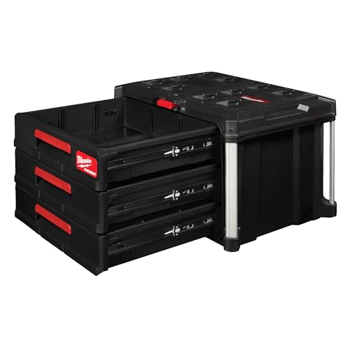MILWAUKEE PACKOUT Cassettiera Portautensili a 3 Cassetti, Sistema Modulare