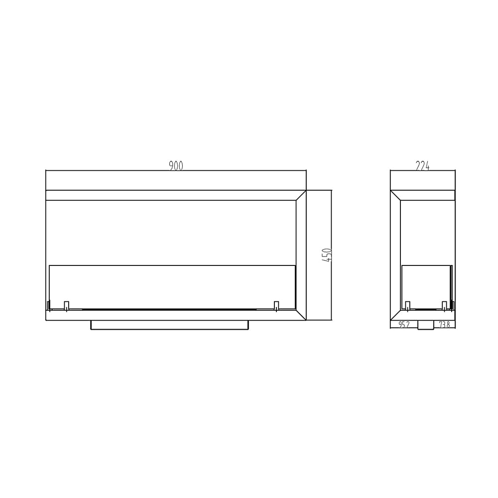 Divina Fire Camino a bioetanolo da Incasso ad Angolo biocamino angolare 90x45 SUTRI 90 SX
