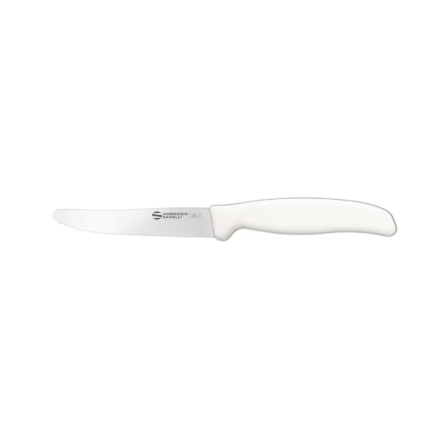Ambrogio Sanelli ST72S11W Set di 6 Coltelli Professionali da Tavola Linea Supra Lama In acciao all'Azoto dentata Cm. 11, Manico Bianco