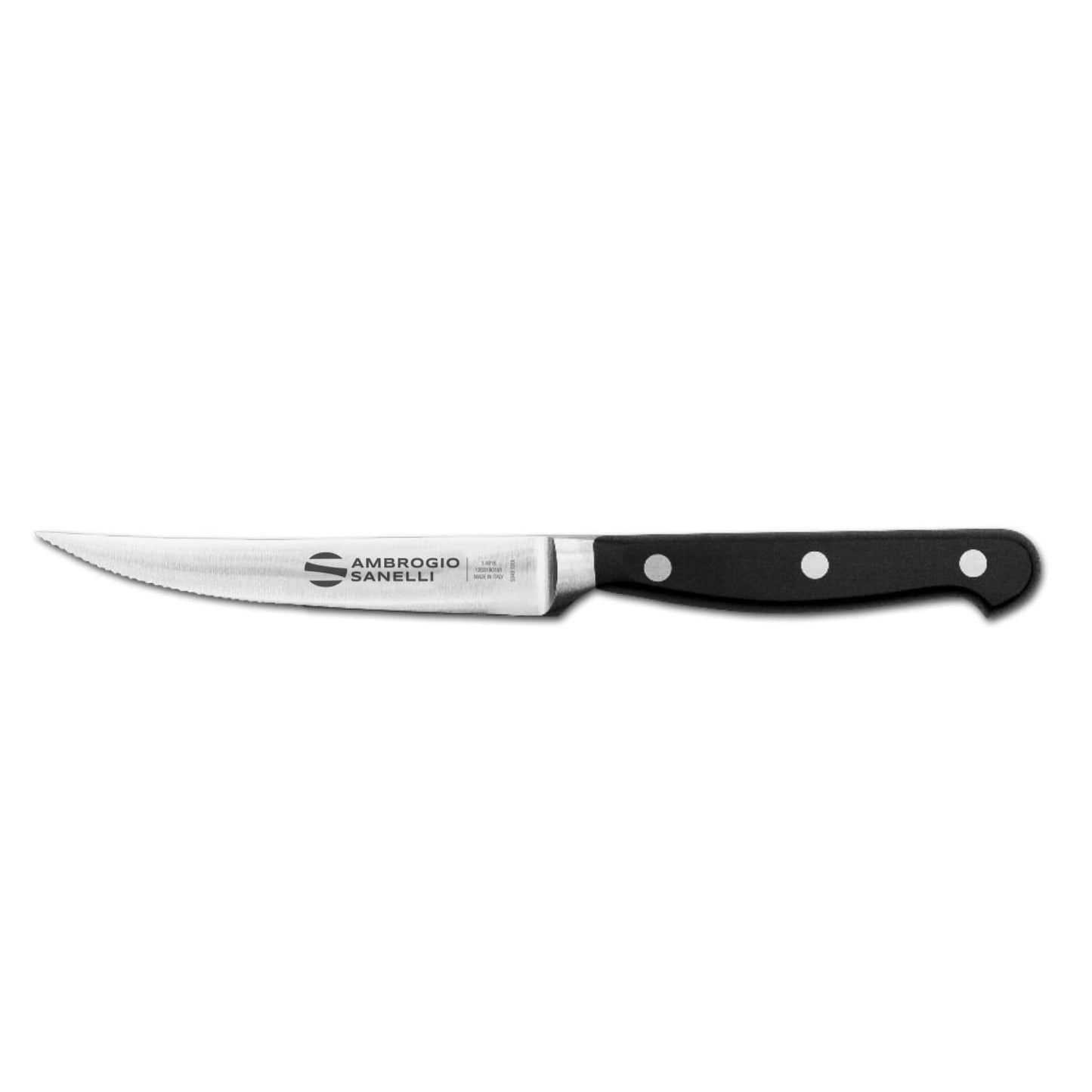 Ambrogio Sanelli, Maitre Set Coltelli Bistecca, 6 Coltelli da Tavola con Lama Mezzo Dentata in Acciaio Inox all'Azoto 11 cm e Manico Ergonomico, Coltelli da Cucina Professionali, Made in Italy