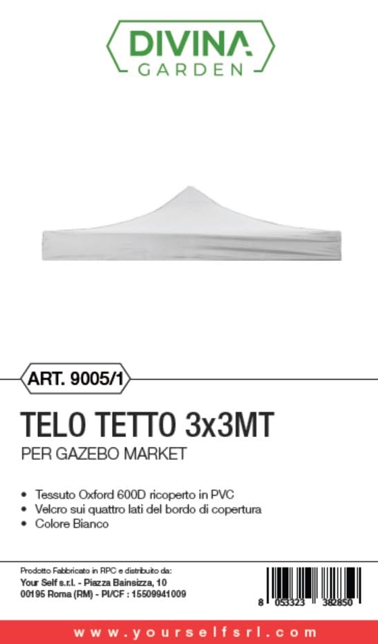DIVINA GARDEN Telo Tetto Nero 3X3 Impermeabile per Ricambio Gazebo richiudibile EG49483