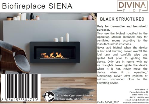 Divina Fire Camino a bioetanolo biocamino da Parete Siena Bianco L 90 x P 12 x H40