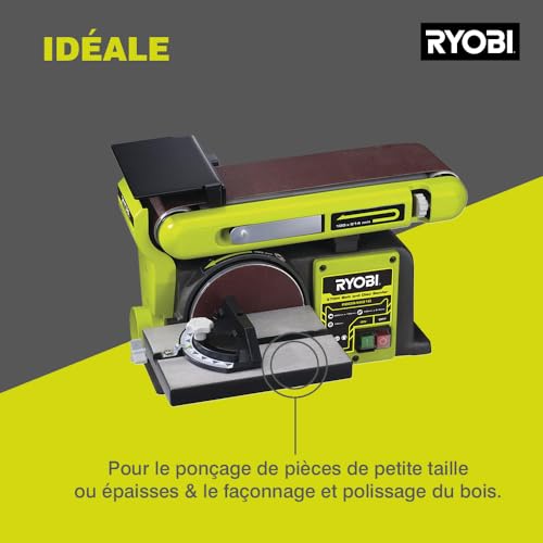Ryobi RBDS4601G Levigatrice a Nastro e a Disco con Motore ad Induzione da 375W, Diametro Disco 150mm, Dimensione Nastro 100x914mm, Levigatrice con Canale di Aspirazione Laterale