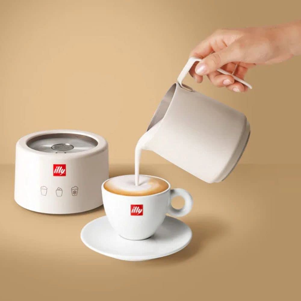 ILLY Milk Frother Bianco | Montalatte Elettrico per Schiuma latte Calda e Fredda e Cioccolata Calda