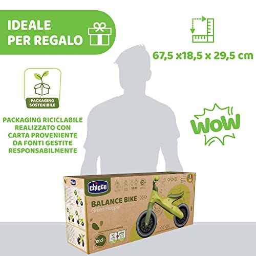 Chicco Balance Bike Eco+, Bici Bambini da 18 mesi a 3 anni (Fino a 25 kg), Bicicletta Senza Pedali per l'Equilibrio, Manubrio e Sellino Ergonomici, Ruote Antiforatura, 80% Plastica Riciclata