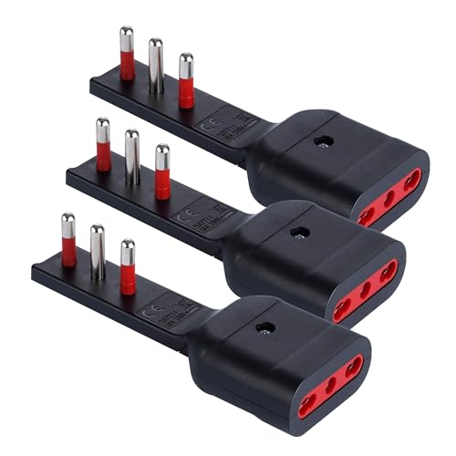 ROSI 3 pezzi Spina/Presa Adattatore Angolato 90° Ultrapiatto Salvaspazio, Serie Emilia Flat 10A-16A 2P+T/PRESA