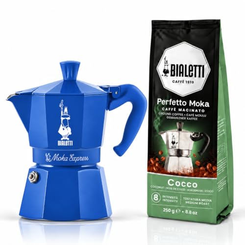 Bialetti Moka Express Caffettiera Blu in Alluminio 1 Tazza o 3 Tazze