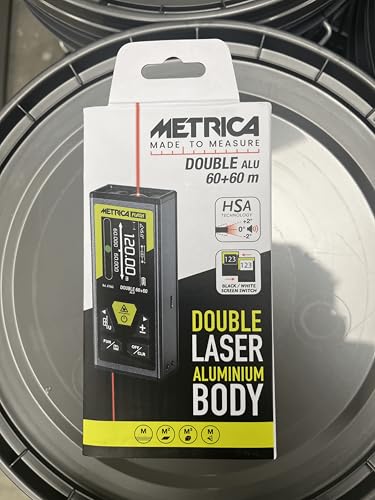 Metrica 61662 - Misuratore Laser Double: 60+60 Metri, Corpo in Alluminio, Magnetico, Funzione HSA, e Inclinometro; Ricaricabile con USB-C