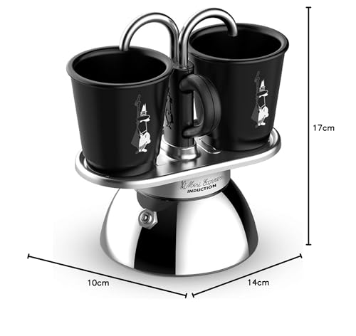 Bialetti Mini Express Induction Caffettiera, Alluminio, Nero, 2 Tazze
