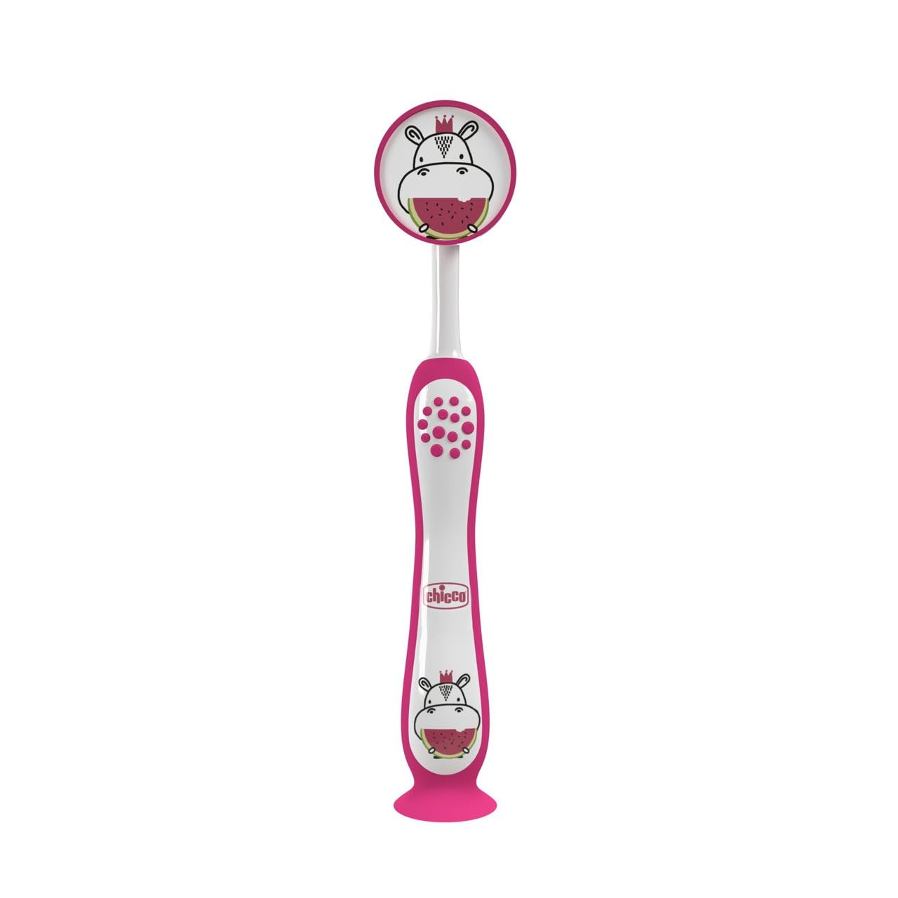 CHICCO | Spazzolino per i denti da latte. Adatto a bambini dai 3 ai 6 anni | Fucsia,Colorazione Femminile, Tema ippopotamo