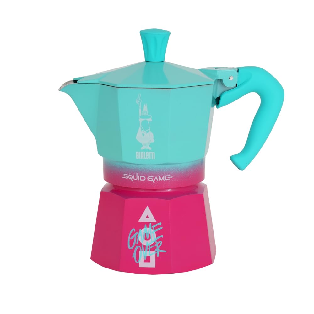 Bialetti Moka Express Squid Game© 3 Tazze, Manico Antiscottatura, Non Adatto all'Induzione, 130ml, Alluminio