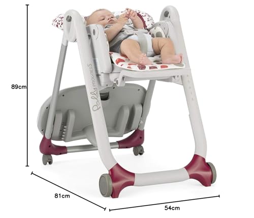 Chicco Polly Progres5 Seggiolone Pappa Regolabile per Bambini 0 Mesi - 3 Anni (15 kg), Trasformabile in Rialzo Sedia Bambini, Reclinabile a Sdraietta, con 4 Ruote e Chiusura Compatta - Cherry