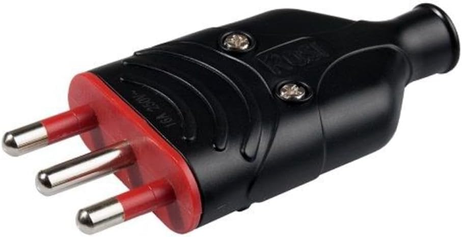 RS78007 ROSI Spina Mobile Antischiacciamento Elaplug 10/16A | Confezione da 2 Spine Nere 250V con 2 poli + Terra
