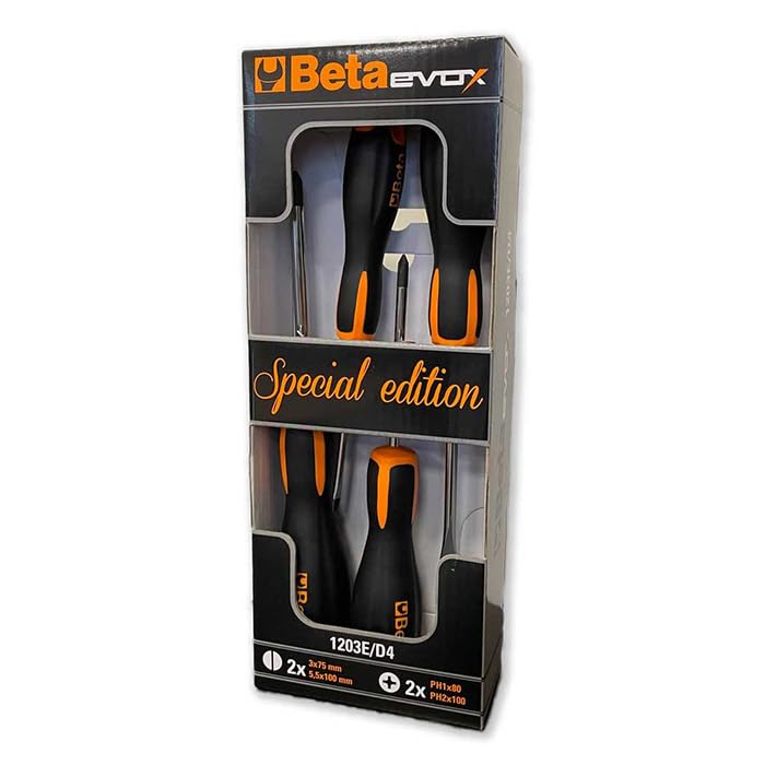 BETA Evox 1203E/D4 Set of 4 Screwdrivers Slotted Screwdriver Cross Screwdriver PH1 and PH2