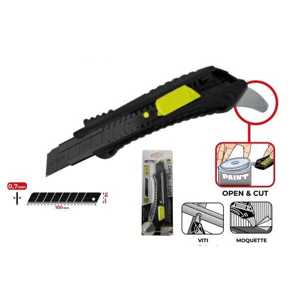METRICA 09068 Taglierino Total Black Open & Cut Con Lama da 18mm a Settori
