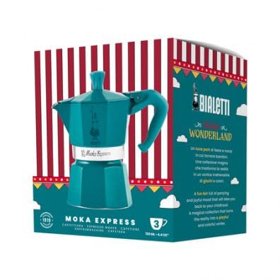 Bialetti Caffettiera Moka 3 Tazze, Collezione Winter Wonderland, Colore Turchese