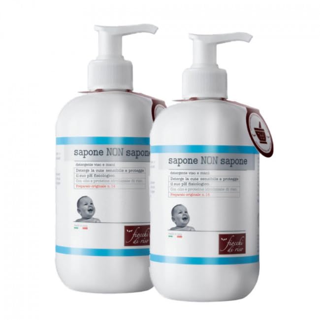 Fiocchi di Riso, Bipacco Sapone NON Sapone | 2 Flaconi da 240ml di Detergente Viso e Mani Pelli Sensibili, Adatto ai Bambini