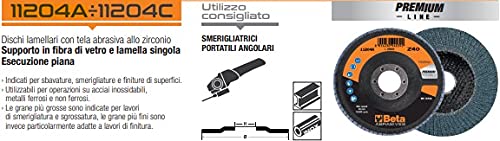 Beta 11204A - Dischi abrasivi lamellari per smerigliatrici con tela abrasiva allo zirconio, 10 unità, diametro 115 mm, spessore 40 mm e foro da 22, 23 mm