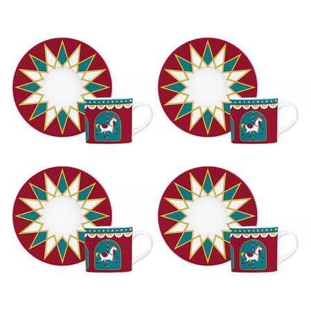 Bialetti Set di 4 Tazzine da Caffè con Piattino, Collezione Winter Wonderland, Natale 2024