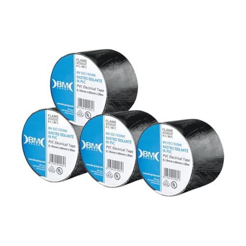 Carpe Diem Shop BM Group | 4 pz, Nastro Isolante in PVC Eletrical Tape Nero Extra Large 0.15mm x 50mm x 25m