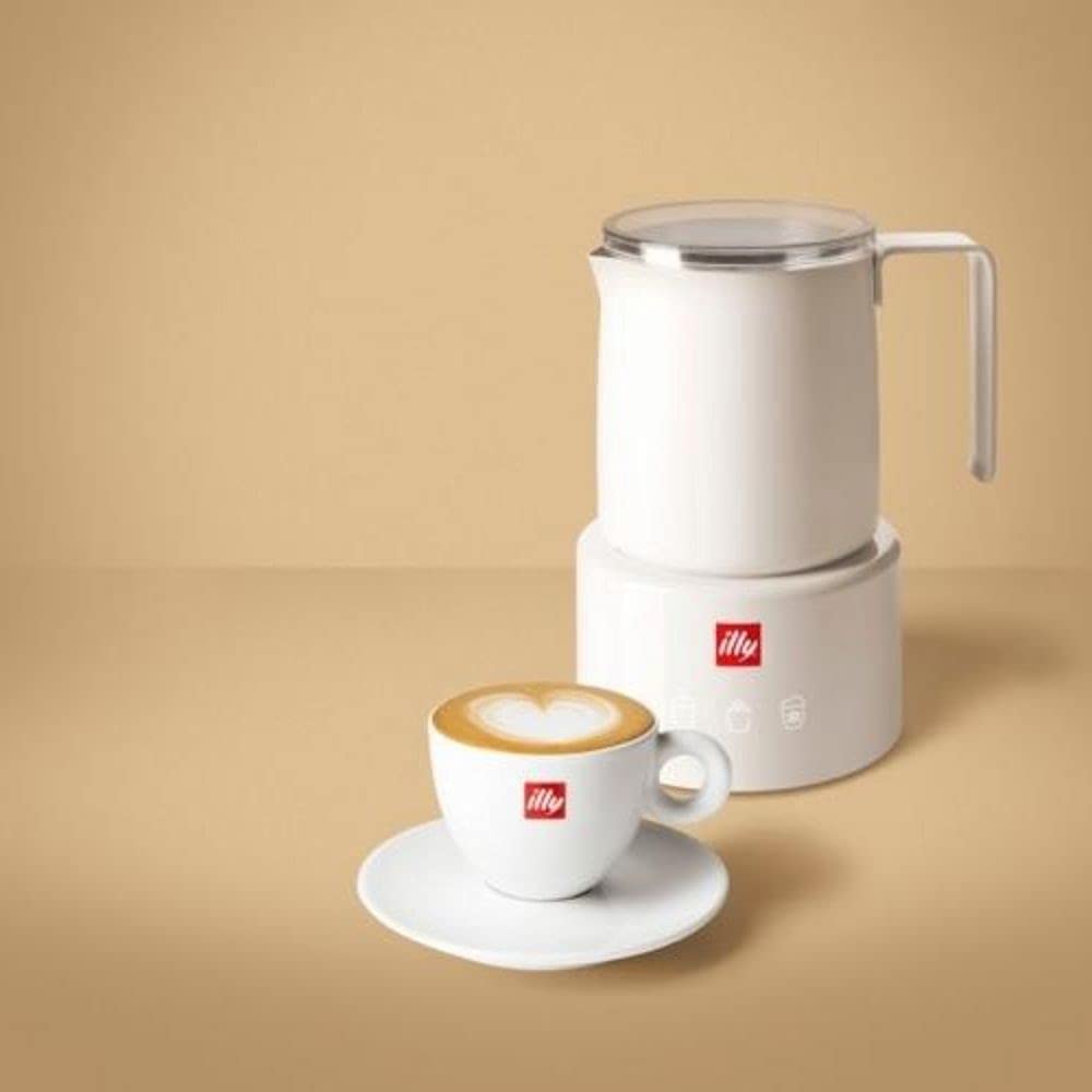 ILLY Milk Frother Bianco | Montalatte Elettrico per Schiuma latte Calda e Fredda e Cioccolata Calda