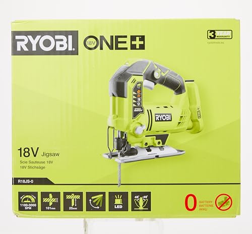 Ryobi R18JS-0 Seghetto Alternativo a Batteria 18V ONE+, Cambio Lama Senza Attrezzi, Movimento Regolabile in 4 Posizioni, Batteria Non Inclusa
