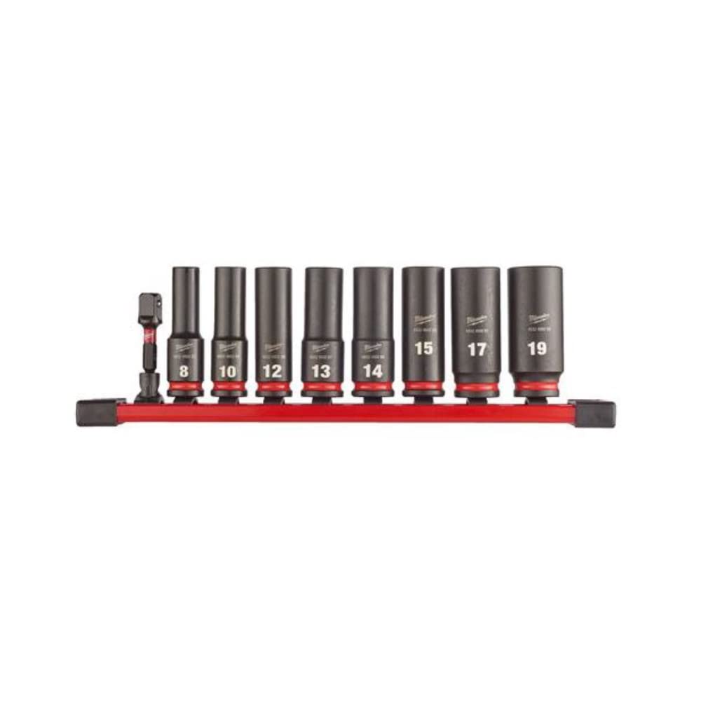 Milwaukee SHOCKWAVE - Set di bussole lunghe 3/8", 9 pezzi su guida