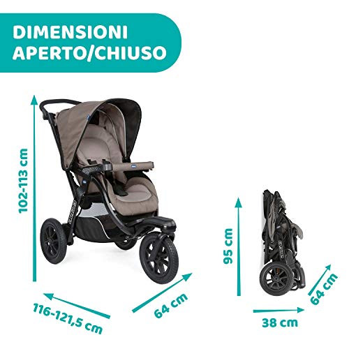 Chicco Trio Activ3 Passeggino Trio 3In1 Sistema Modulare Con Car Kit, Passeggino 3 Ruote, Navicella Neonato E Seggiolino Auto Gruppo 0+, Con Chiusura Pieghevole, Beige, 113 x 121.5 x 64 cm, 23.2 Kg