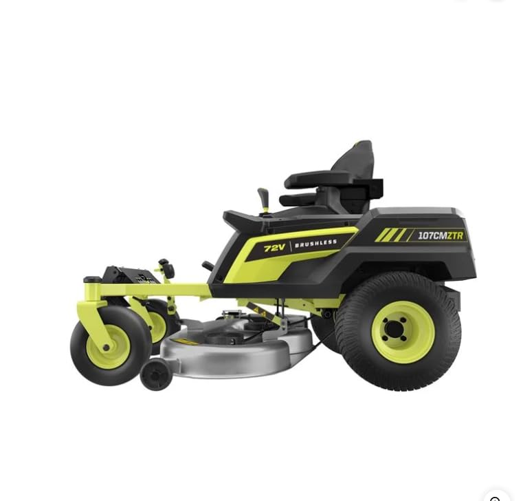 RY72ZTRX107-210 Tracteur de pelouse sans balais Ryobi alimenté par batterie 72 V | Tondeuse à gazon zéro braquage avec 2 batteries 10 Ah fournies | Portée d’action : 6000m2…