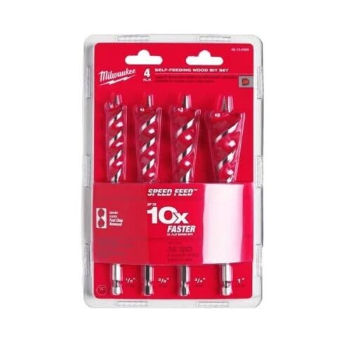 MILWAUKEE Set 4 Mecchie SPEED FEED Elicoidali Coniche per Legno Punte Rinforzate