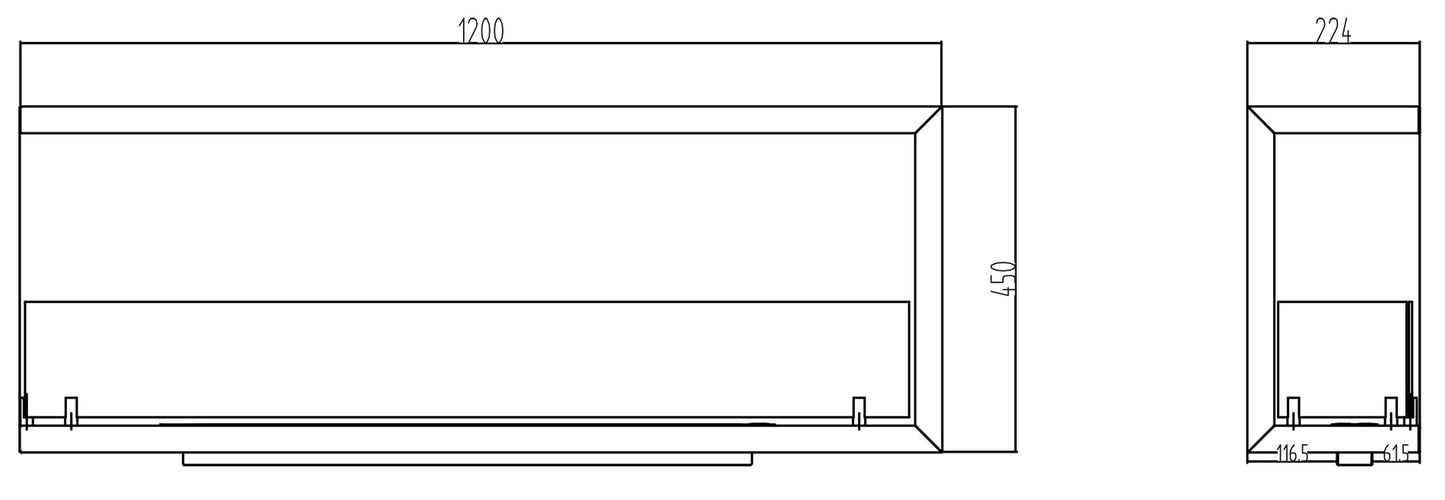 Divina Fire Camino a bioetanolo da Incasso ad Angolo biocamino angolare 120x45 SUTRI 120 SX