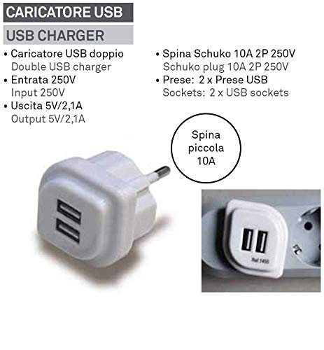CARICABATTERIA X SMARTPHONE 2 USB 5V/2,1A SCHUKO
