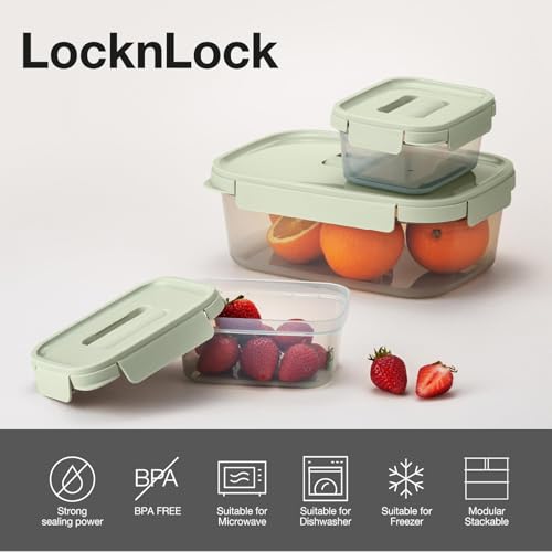 LocknLock NestnLock - Set di 3 contenitori per alimenti, 500 ml, 920 ml, 1,6 Litri, colore: verde salvia
