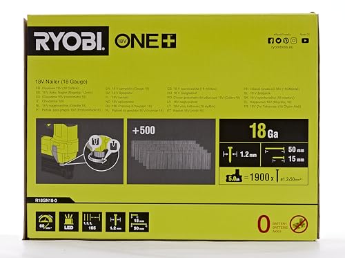 Ryobi R18GN18-0 Groppinatrice 18V ONE+, Tecnologia AirStrike, con Due Modalità d'Uso, Include una Leva di Rilascio per Groppini Inceppati, Groppini 18GA, Batteria Non Inclusa