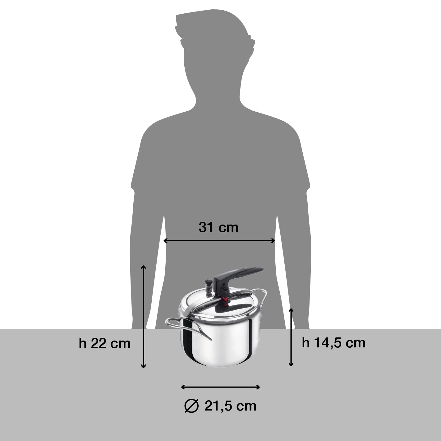 Aeternum Divina - Pentola a Pressione da 5 Litri con Valvola di Sicurezza, Acciaio Inox, Adatta all'induzione, Argento/Antracite