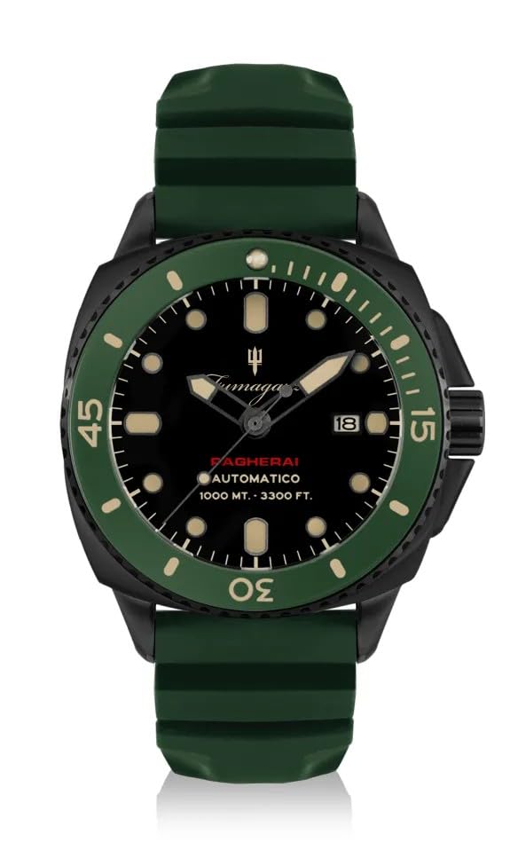 Generico FU262 Orologio da Polso Fumagazzi - Pagherai Verde, ø 46 mm, Cinturino in Silicone, Movimento Automatico, Water Resistant 1000 m